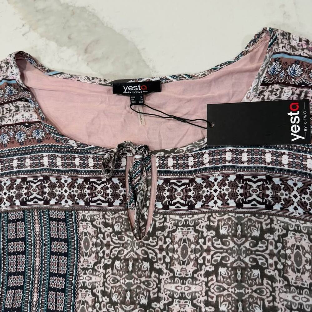 Yesta by X Two NWT Plus Size 3/4 Sleeve Tunic Top Womens 20 Lined Paisley Floral - Picture 4 of 9